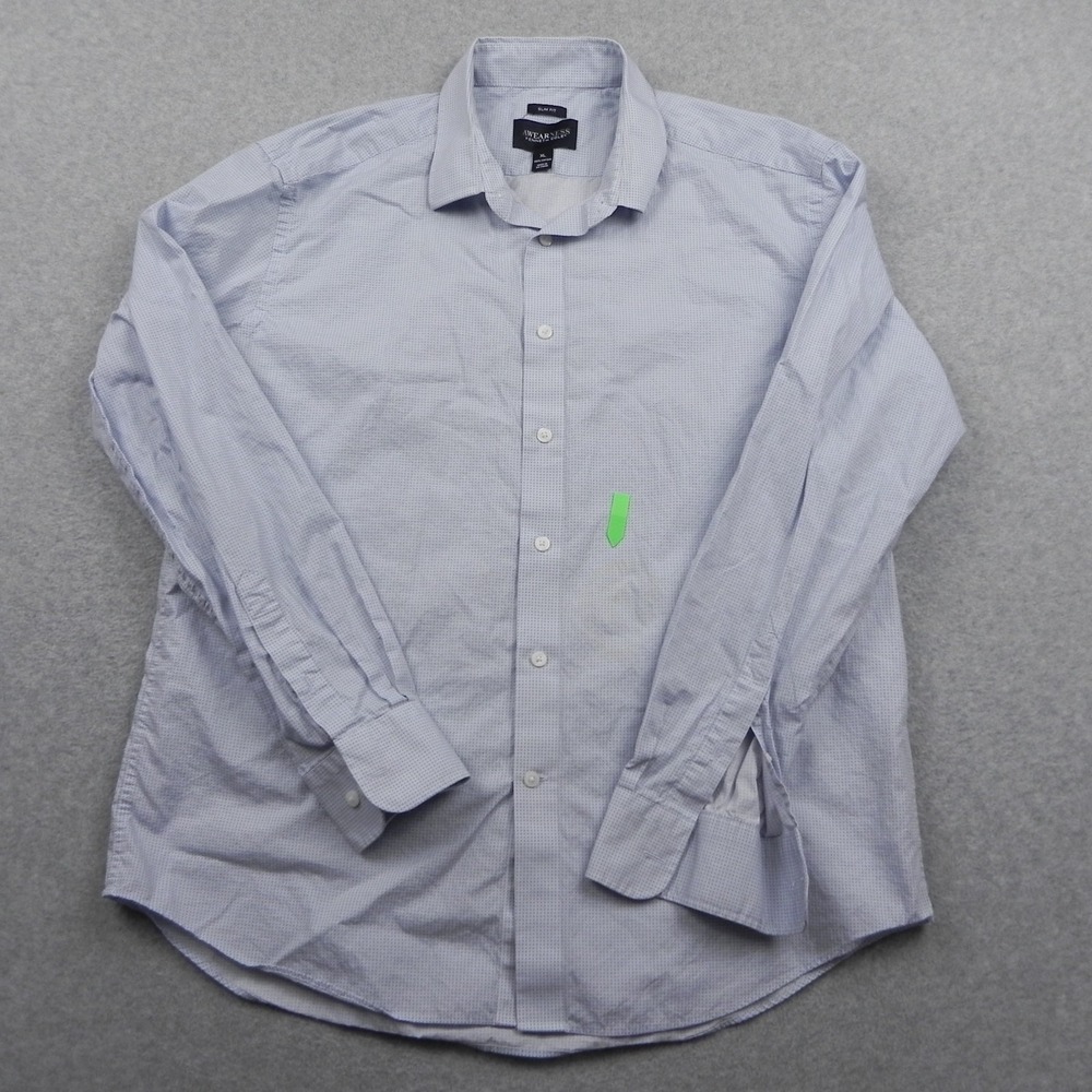 Kenneth Cole Awearness Shirt Mens XL Slim Fit Button Blue Patterned Long Sleeve